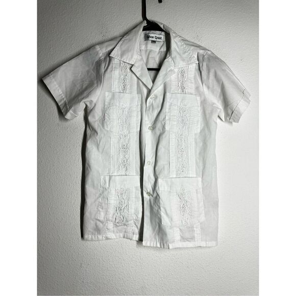 Silver Crest Vintage White Embroidered Button Down Shirt Pockets Sz 10 See Notes - Picture 1 of 11